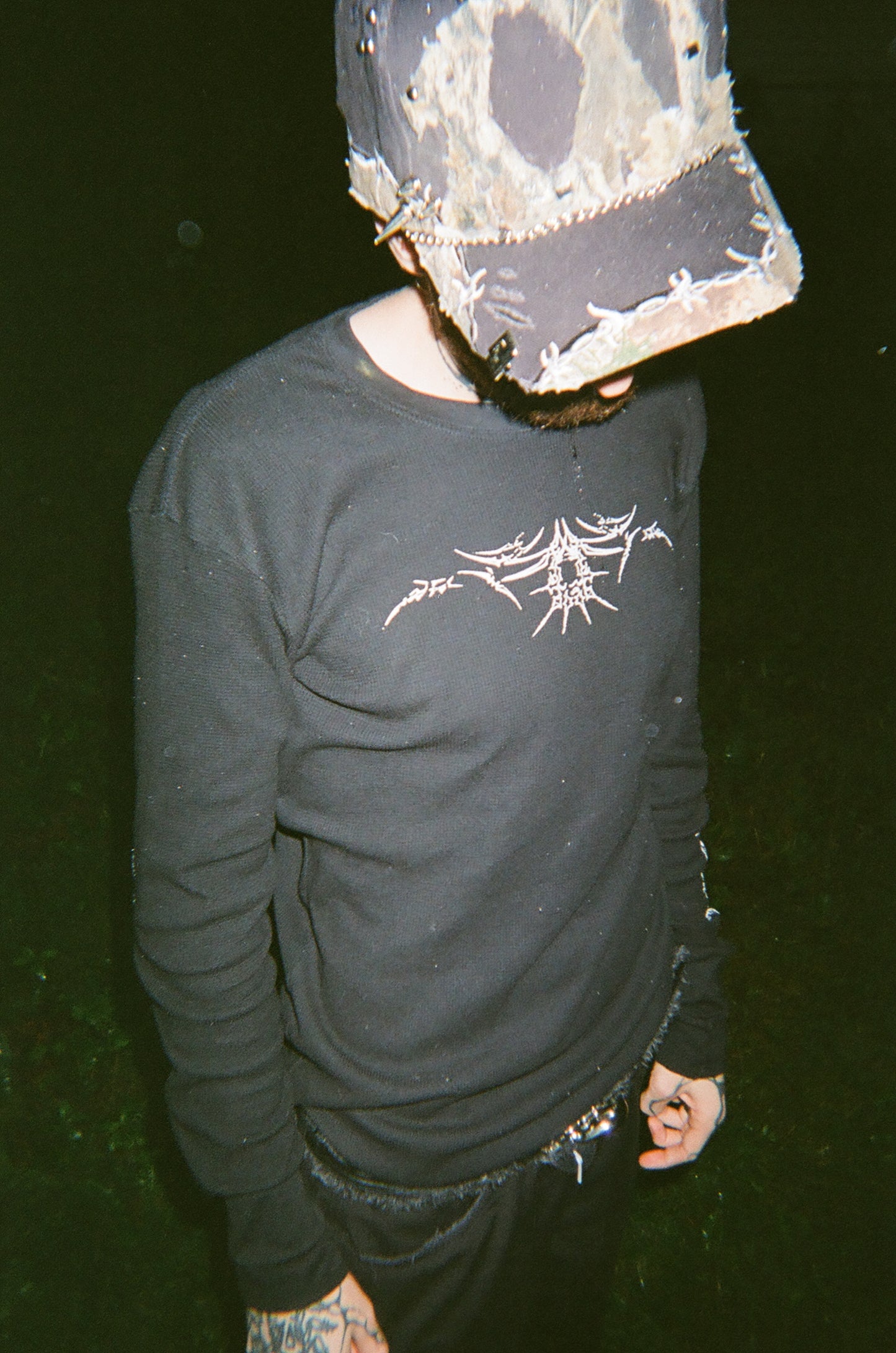 black waffle knit thermal