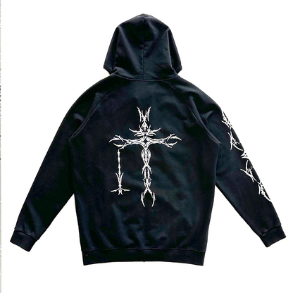 black full zip hoodie – damage black full zip hoodie – damage