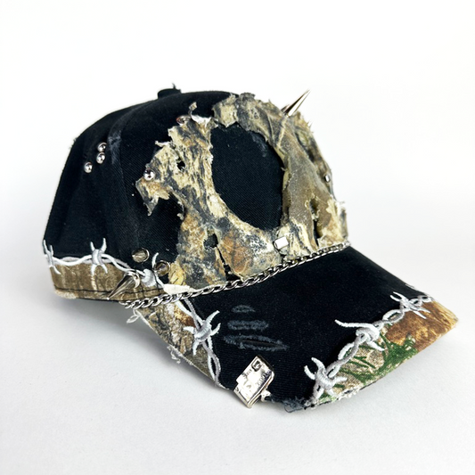 distressed camo studded hat
