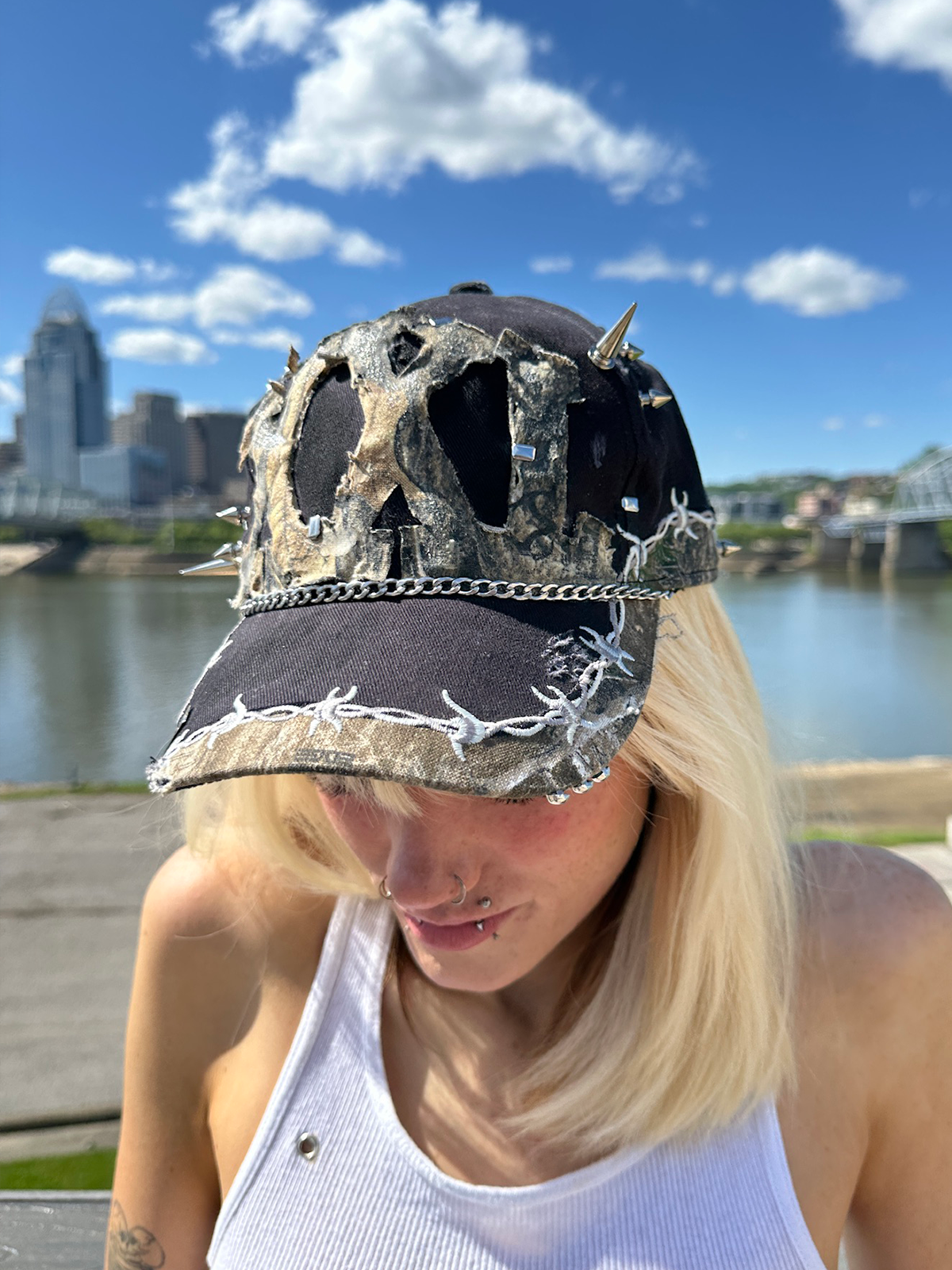 black studded camo hat