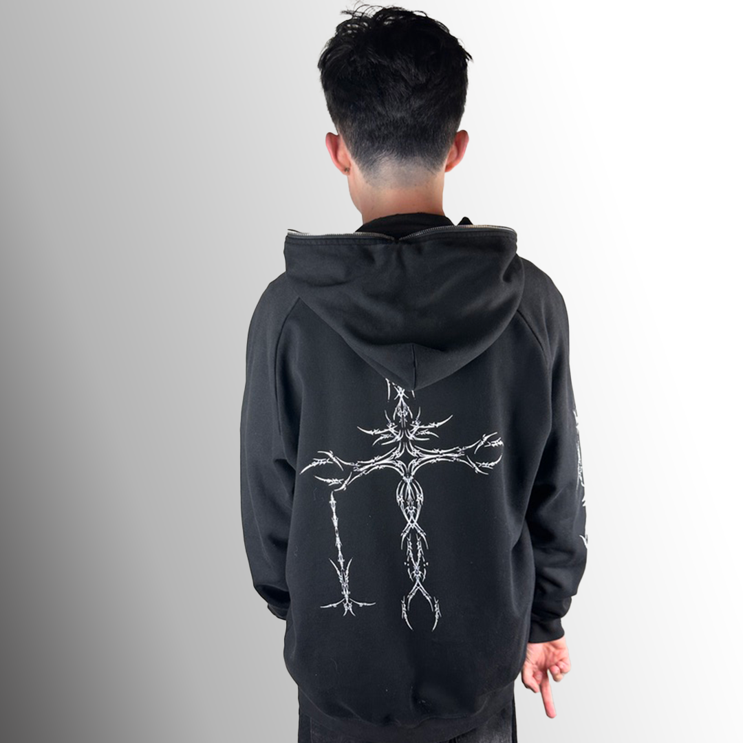 black full zip hoodie – damage black full zip hoodie – damage