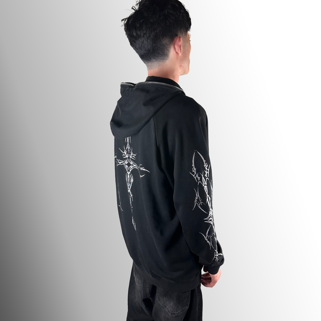 black full zip hoodie – damage black full zip hoodie – damage